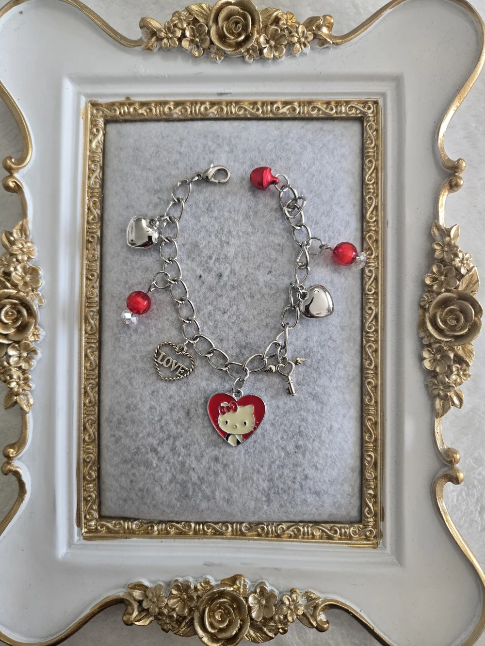 Hello Kitty Red Heart Charm Bracelet for Kids & Adults Jewelry Free Sticker